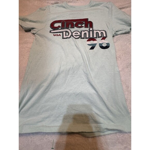 Cinch Denim 96 Retro Men's Size S Light Turquoise Short Sleeve T-Shirt*Read Desc - Picture 2 of 7